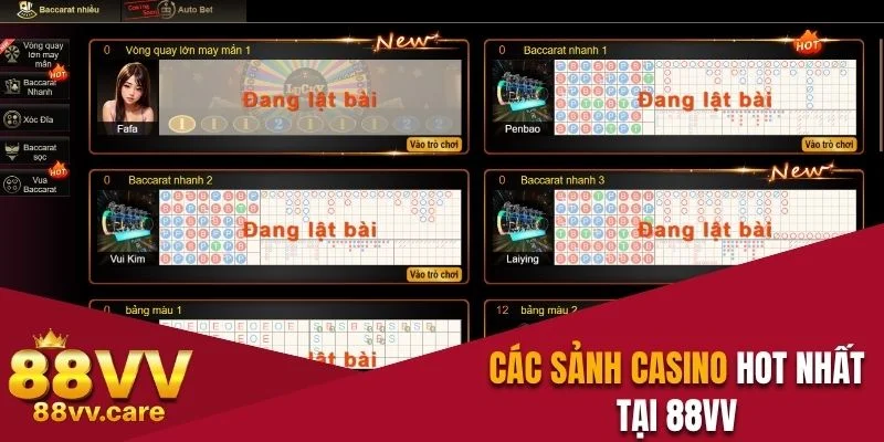 Chuyên Mục Casino 88VV - Sòng Bạc Online Hot Nhất Hiện Nay 2 Các sảnh Casino hot nhất tại nhà cái đình đám 88VV